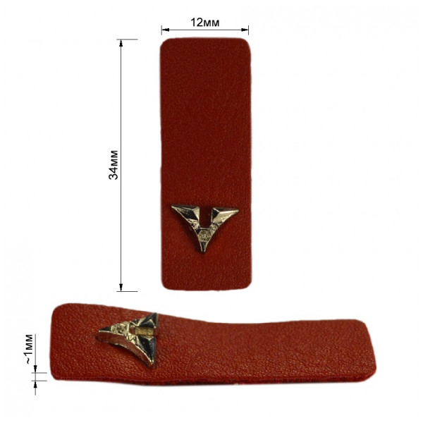 Нашивка декоративная кожа+металл.,  цвет красный+никель